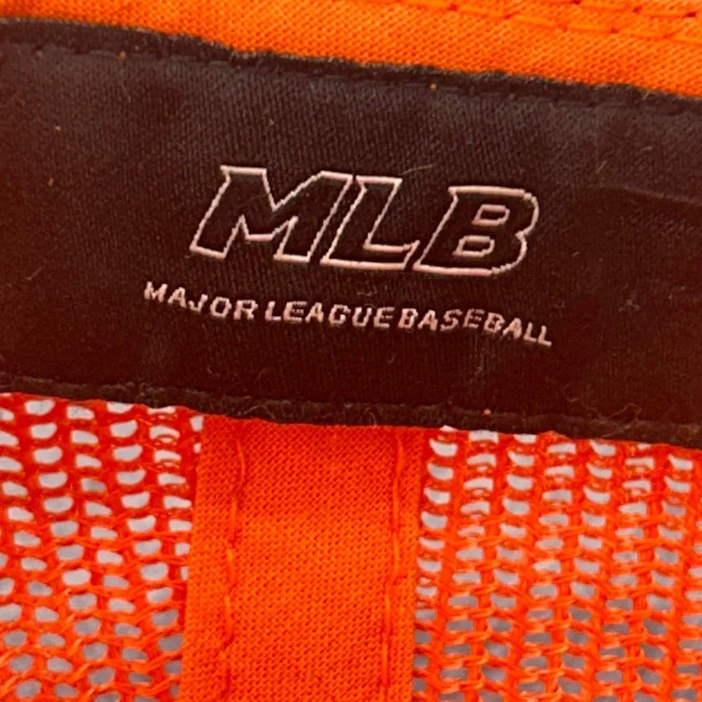 O's Script Mens Orange MLB Trucker Hat Mesh Snapback OSFM